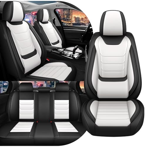 Image of Car Seat Cover Full Set for Toyota Camry Hybrid Seat Covers 2007-2024, Nappa Leather Waterproof Seat Covers For Cars, Airbag Compatible, Universal Automotive Seat Covers(Standard Full Set /Black White)