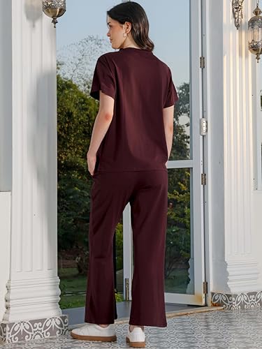 Image of ZEYO Night Suit for Womens Typography Printed Cotton Night Dress of Top and Wide Bottom Pyjama