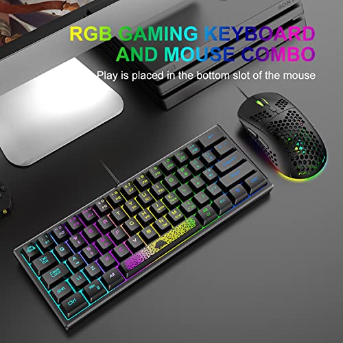 Image of 60% Gaming Keyboard and Mouse Combo Small Mini RGB Backlight Mechanical Feeling and Mechanical RGB 6400 DPI Honeycomb Optical Mouse,Gaming Mouse pad for Gamers and Typists Black