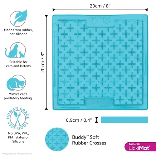 Image of LickiMat Classic Buddy, Cat Slow Feeder Lick Mat, Boredom anxiety reducer; perfect for food, treats, yogurt, or peanut butter. Fun Alternative to a Slow Feed Cat Bowl or Dish, Turquoise