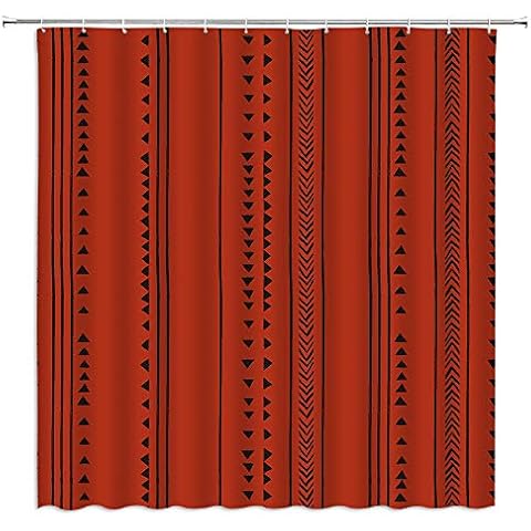 BOYIAN Boho Shower Curtain Rust Black African Triangle Stripes Boho Ethnic Herringbone Tribal Modern Geometric Fabric Bath Curtains with Hooks Cover