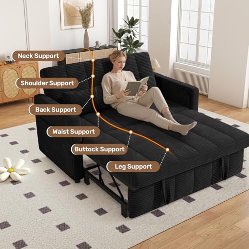 Image of Nebuaegis Sleeper Sofa Bed,3-in-1 Convertible Pull Out Couch with Adjustable Backrest for Living Room,Loveseat Sofa Bed with Side Pockets,Easy Assembly,Black,1 PCS