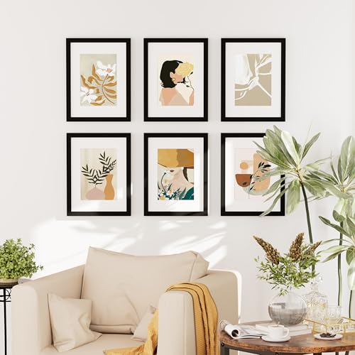 decorUhome 8.5 by 11 Picture Frame Set of 10, Display Photos 6x8 with Mat or 8.5x11 Unmatted for Picture Frames Collage Wall Decor, Black