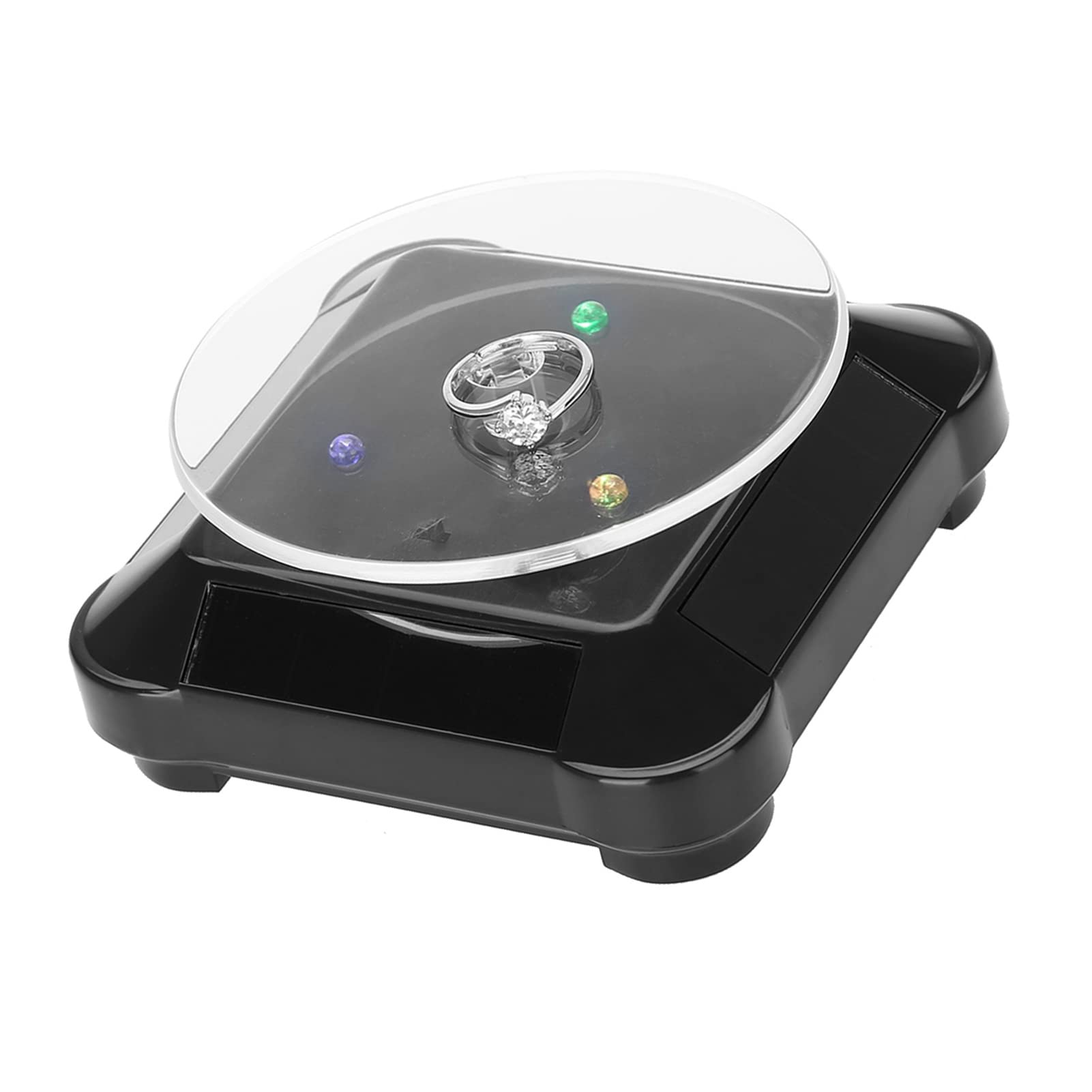 Stojak Solarny, Witryna Solarna 360 Stopni Solarny Gramofon na wystawę Biżuterii Obrotowy Gramofon Zegarek Telefon Stojak na biżuterię Światło LED (TIKATARER6a5ocxv7sb-02)