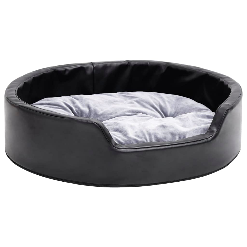 Hundebett Schwarz-Grau 69x59x19cm Hundesofa aus Plüsch und Kunstleder, Haustierbett mit Rutschfester Unterseite für kleine Hunde und Katzen