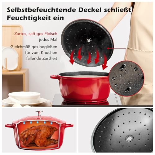 ESEVOLO Bräter mit Deckel Schmortopf Induktion 28 cm Dutch Oven Stil, 6,3 L – Ansicht 4