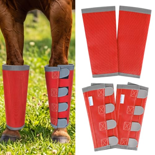 Image of Fly Boots for Horses Set of 4 with Reflective Vercros, Loose Fitting Mesh Horse Fly Boots Leggings, Adjustable Equine Leg Wraps & Socks, Stay Up Not Sag, No Rub