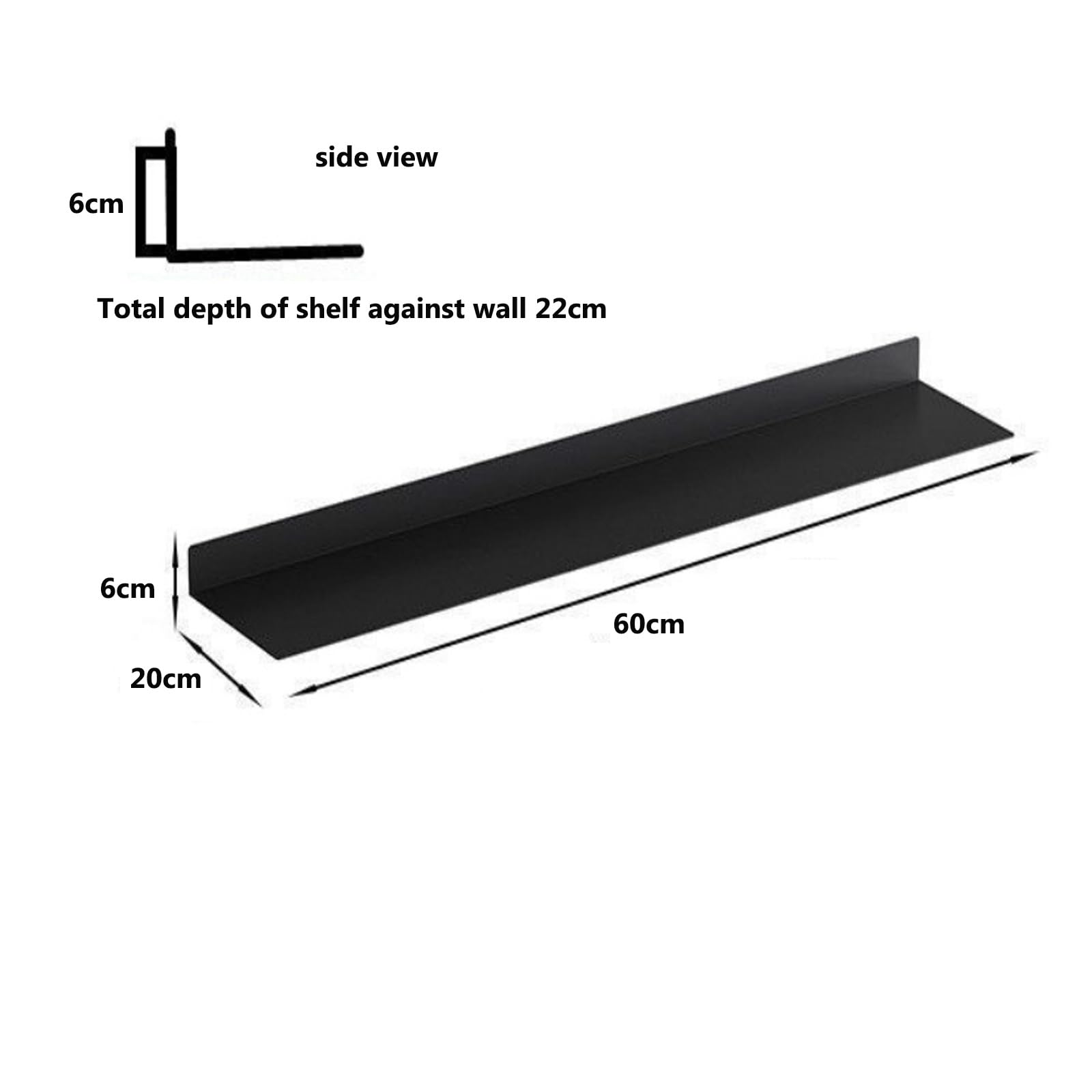 Estante de Almacenamiento, estantes flotantes para Pared, soporta hasta 40 Libras para Dormitorio, baño, Sala de Estar, Cocina, estantes de exhibición, decoración (Negro 3000k-60x20cm)