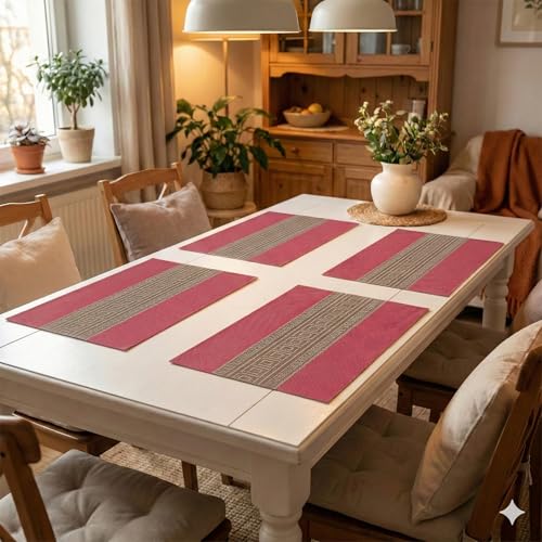 Image of YELONA Placemats Set of 4, Heat-Resistant Woven Vinyl Table Mats, Non-Slip & Washable Dining Tablemats for Kitchen & Dinner Decor, Scarlet Red (45cm x 30cm)