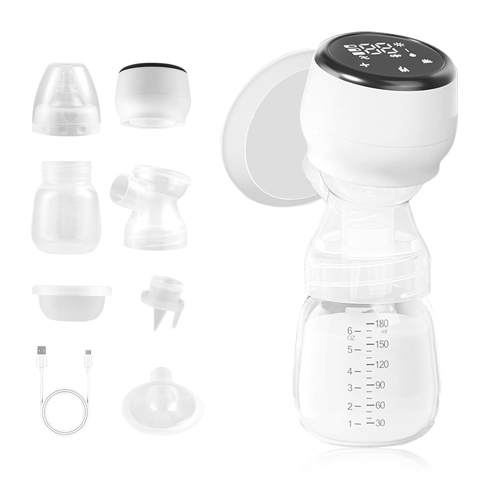 Tiralatte Elettrico, Tiralatte Mani Libere Con Display Lcd, 4 Modalità E 15 Livelli, Tiralatte In Silicone Silenzioso E Indolore, Per Casa E In Viaggio Con Biberon Da 180 Ml, Tettarella