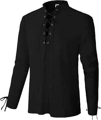 Mens Renaissance Shirt Pirate Medieval Viking top Linen Long Sleeved Halloween Costume