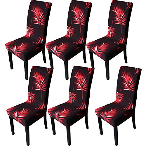 Xundefeng Sillas De Comedor Fundas Juego De 6 Cena Silla Cubierta Elásticas Protector Cocina Cubierta Licra Fiesta Hotel Boda HabitaciónHoja Plátano Blanco Negro