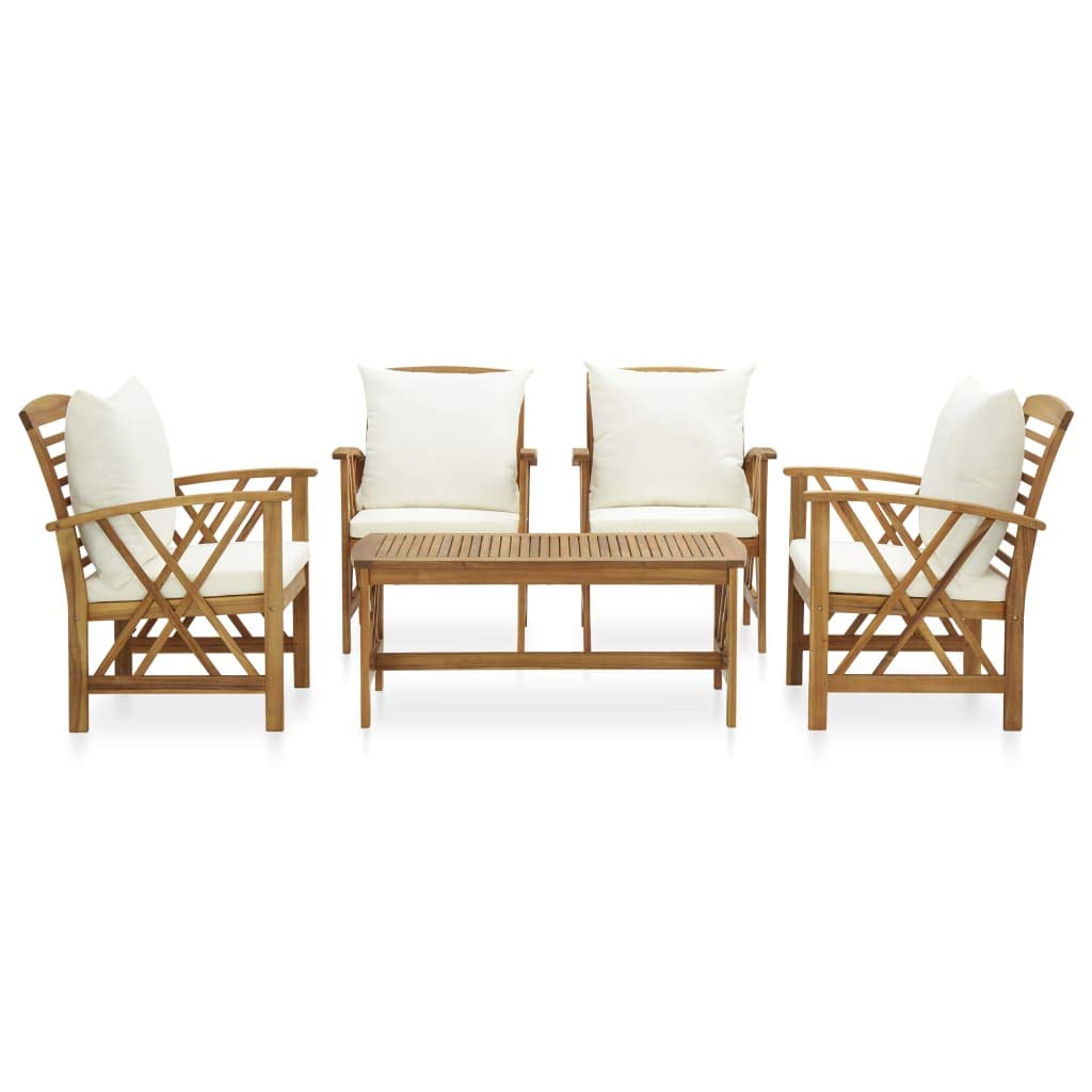 Set Divani da Giardino 5 Pezzi con Cuscini in Legno Massello di Acacia