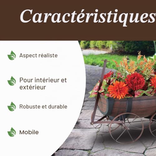 Chariot à fleurs design nostalgique imitation bois avec roues intégrées - 4