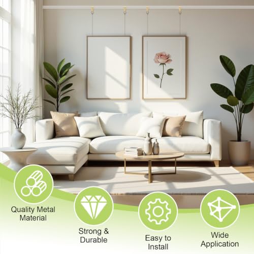 Image of Picture Hanging Kit 6Pcs Picture Rail Hooks with Chains, Rail Hanging Hooks Picture Display Hanging System for Wall Picture, Exhibition(1M, Bronze Beaded Chain)