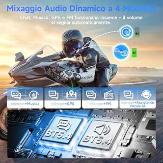 Moman Interfono Moto Singolo, H2S Auricolare Casco Moto 1000M Sistema di Comunicazione Riduzione del Rumore Tripla Audio Multifunzione Hi-Fi Stereo Radio FM Controllo Vocale AI IPX6 Impermeabile