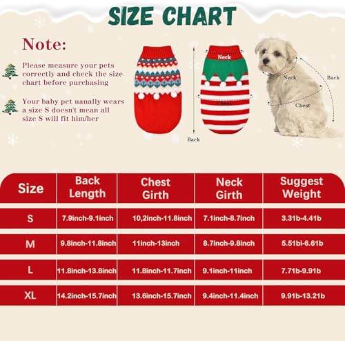 Weihnachtspullover Hund, 2pcs Hunde Outfit Weihnachten, Weihnachtspullover Katze, Hunde Weihnachtskostüm, Weihnachtskostüme für Kleine und Mittlere Hunde und Katzen(M)