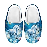 Kuiaobaty White Horse Kids Winter Slippers Memory Foam Slip On House Shoes, Magical Forest Horse Girls Warm Fleece Lining Slippers Indoor/Outdoor