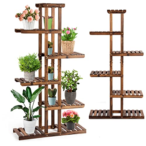 Étagère pour plantes d'extérieur en bois, porte pots verticaux à 6 étagères, supports multifonctionnels pour plantes, porte-pots, plante support intérieur,...