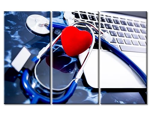 Image of TUMOVO Modern Medicine Cardiology Concept Art Prints Medical Stethoscope on Film X-Ray Wall Art Nosocomium 3 Panels Posters Artwork Giclee Print Gallery Packaging Artwork Ready to Hang (42 inch Wx28 H)