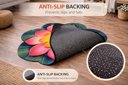 Image of 3D Lotus & Floral Door Mat | Water Absorbent, Anti-Skid, Machine Washable Floor Mat | Soft Microfiber Carpet for Home, Living Room & Bedroom | Premium Decorative Mat (24x24 Inch, 300g) (Pink, Lotus)