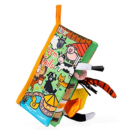 しわクロスの本 - 動物のしっぽの十字の本、ベビーカーのぬいぐるみ、しわの噛むおもちゃ、ジャングルテイルズ赤ちゃんの本、子供と幼児の本。 (牧場)