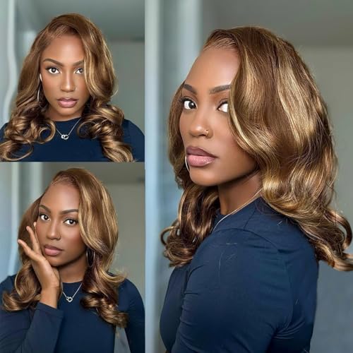 Douyin Honey Blonde Bob Wig Human Hair 16 Inch 13x4 Body Wave 4/27 Highlight Ombre HD Lace Front Wigs Human Hair Pre Plucked Glueless Lace Frontal Bob Wigs for Women