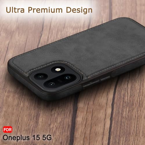 Image of TheGiftKart Genuine Leather Finish Back Cover Case for OnePlus 15 5G | ShockProof Design | Raised Edges for Camera & Screen Protection | Stunning Minimalist Design Back Cover for OnePlus 15 5G (Black)