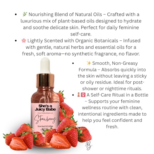 Image of Strawberry Yoni Oil for Women - Feminine Intimate Oil for pH Balance, Ingrown Hairs & Moisturizing - Sweet Scented Natural for Daily Feminine Care Scented NOT Flavored