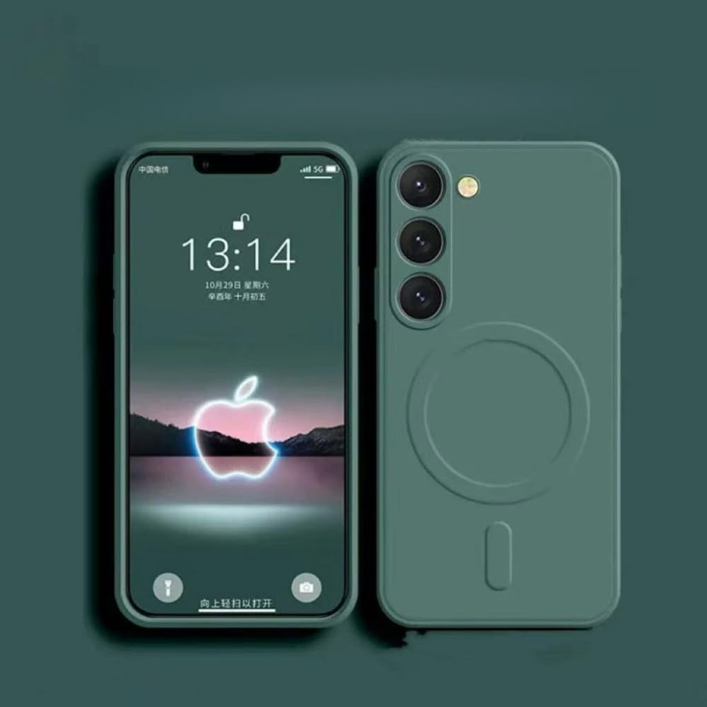 Magnetyczne etui z funkcją ładowania bezprzewodowego do Samsung Galaxy S24 Ultra, S25 FE, S23 FE, S22, S21 Plus, A15, A35, silikonowe etui w płynie, DRAK GREEN, do S25FE