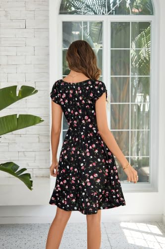 Image of HUHOT Teen Petite Women Floral Short Summer Mini Dresses with Pockets Cute Milkmaid Sundress 2026