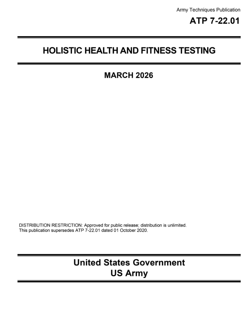 Army Techniques Publication ATP 7-22.01 Holistic Health and Fitness Testing March 2026