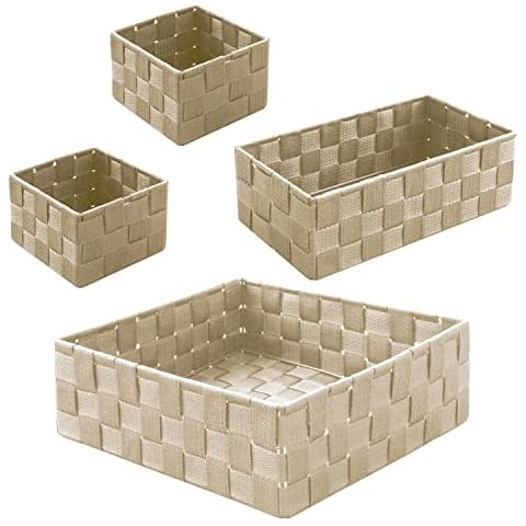 4er Set Aufbewahrungskörbe geflochten Aufbewahrungsbox Polypropylen Regalkorb Badkorb in Creme Cover