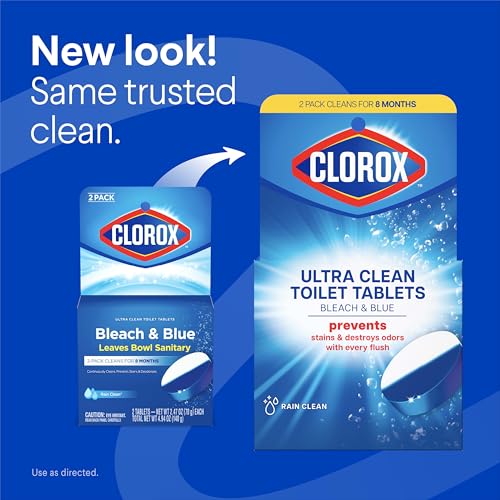 Image of Clorox Ultra Clean Toilet Tablets Bleach & Blue, Rain Clean Scent 2.47 Ounces Each, 2 Count (Package May Vary)