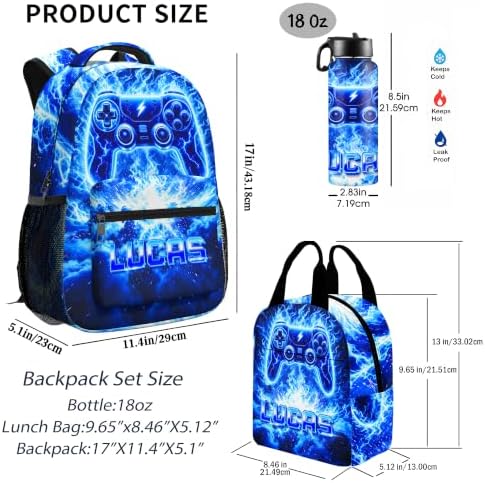 Artsadd Personalized Kids Backpack with Lunch Bag Boys Custom Gamer Backpacks with Name 17 Inch Gaming Bag Schoolbag Bookbag for Kids Kindergarten Primary Senior Middle Back to School - 3