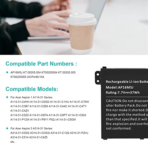 Image of ASUNCELL AP16M5J Laptop Battery for Acer Aspire A114-31 A314-31 A315-21 A315-51 A515-51 ES1-523-24CW ES1-523-20DG 2ICP4 /80 /104