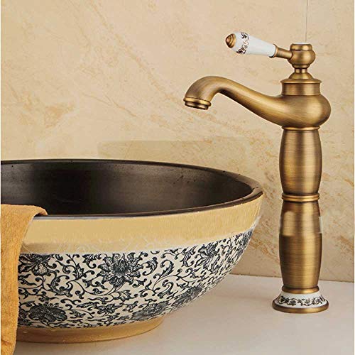 WAZA Grifo de Lavabo de Baño Cocina Grifería de Latón Alta Calidad Mezclador Agua Fría y Caliente Válvula de Cerámica Grifo de Fregadero Estilo de Retro Elegante (3/8