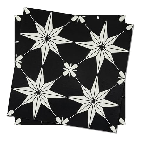 12"x12" Peel and Stick Floor Tile, Vintage Vinyl Flooring Waterproof for Bathroom, Kitchen, Removable Self-Adhesive DIY Flooring (Modern Black Pattern 20Pcs) Cover