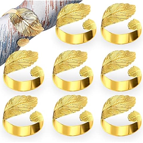 Napkin Rings, Christmas Napkin Rings Set of 8, Gold Napkin Rings Christmas Decorations, Sparkle Vintage Leaf Paper Napkin Rings Set, Perfect for Christmas Thanksgiving Birthday Party Wedding Cover