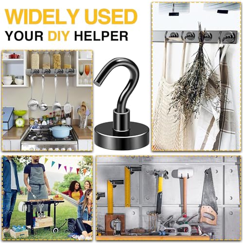 Image of DIYMAG Magnetic Hooks,85lbs Heavy Duty Magnets with Hook Black 8 Pack