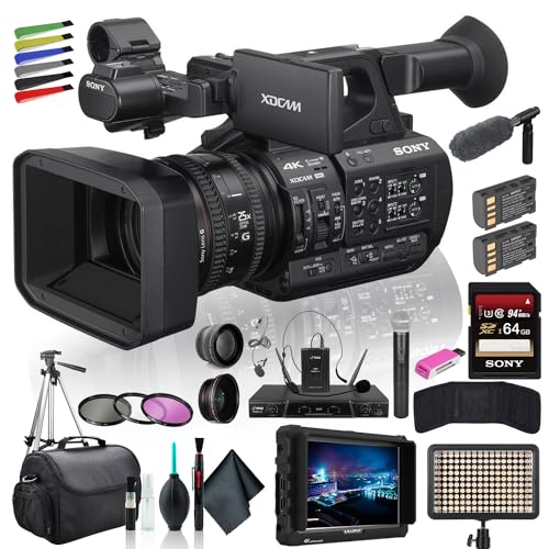 Sony PXW-Z190V 4K XDCAM Camcorder (PXW-Z190V) – 4K Multi-Camera Production | External Monitor, ECM-VG1 Mic, LED Light, Tripod & More Professional Bundle