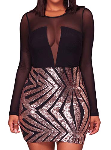Image of RED DOT BOUTIQUE - 807 - Black Sheer Mesh Long Sleeves Club Sequins Dress Plus Size