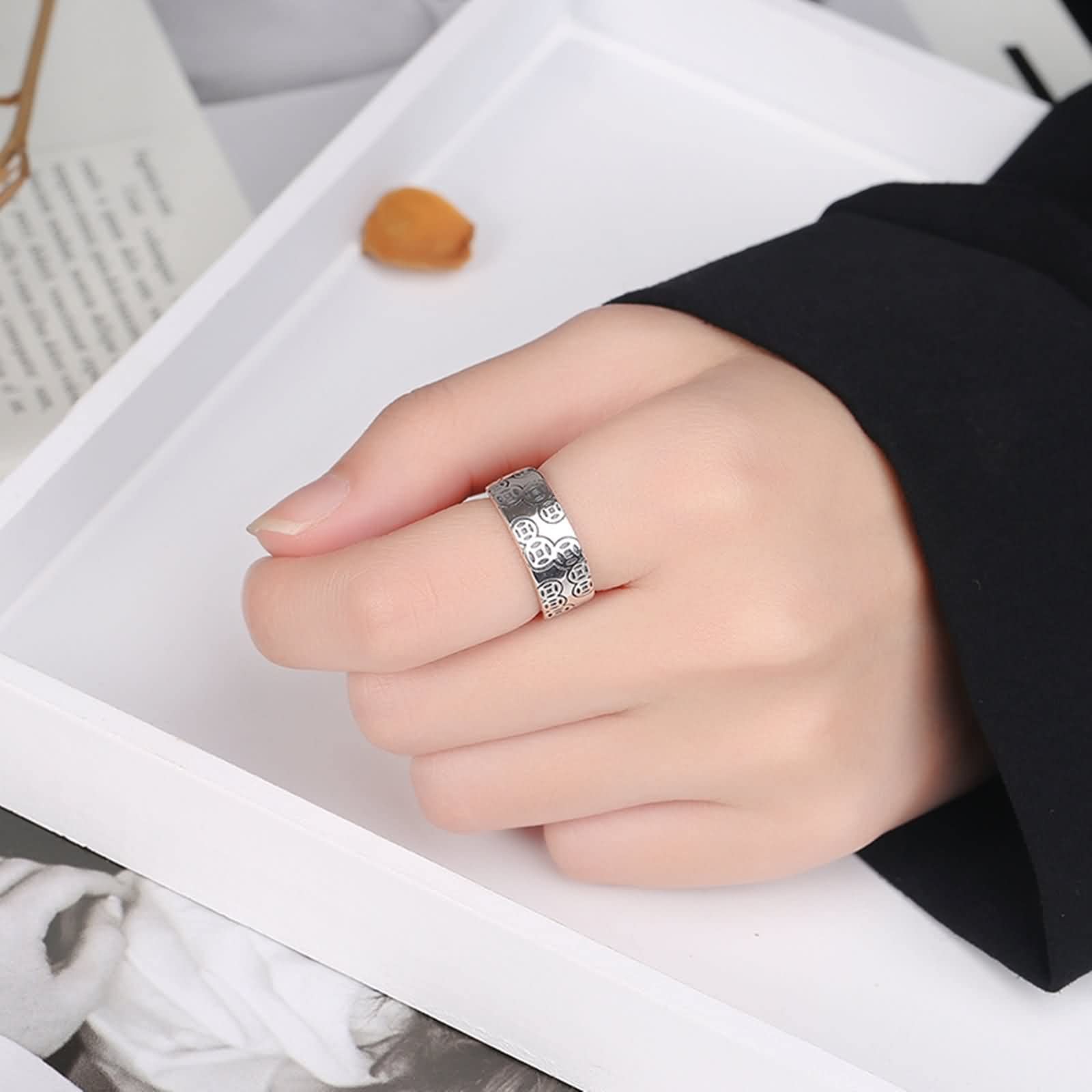 Anello in argento Sterling, anello per anniversario di 1 anno per fidanzate modello di denaro regolabile gioielli alla moda per regali da donna, Adjustable, Nessuna pietra preziosa
