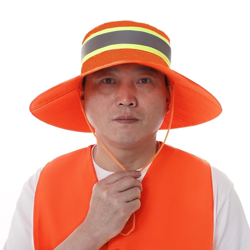 Image of Unisex High Visibility Reflective Bucket Hat Mesh Wide Brim Work Safety Boonie Hat Sun Protection Packable Sun Cap Bucket Cap