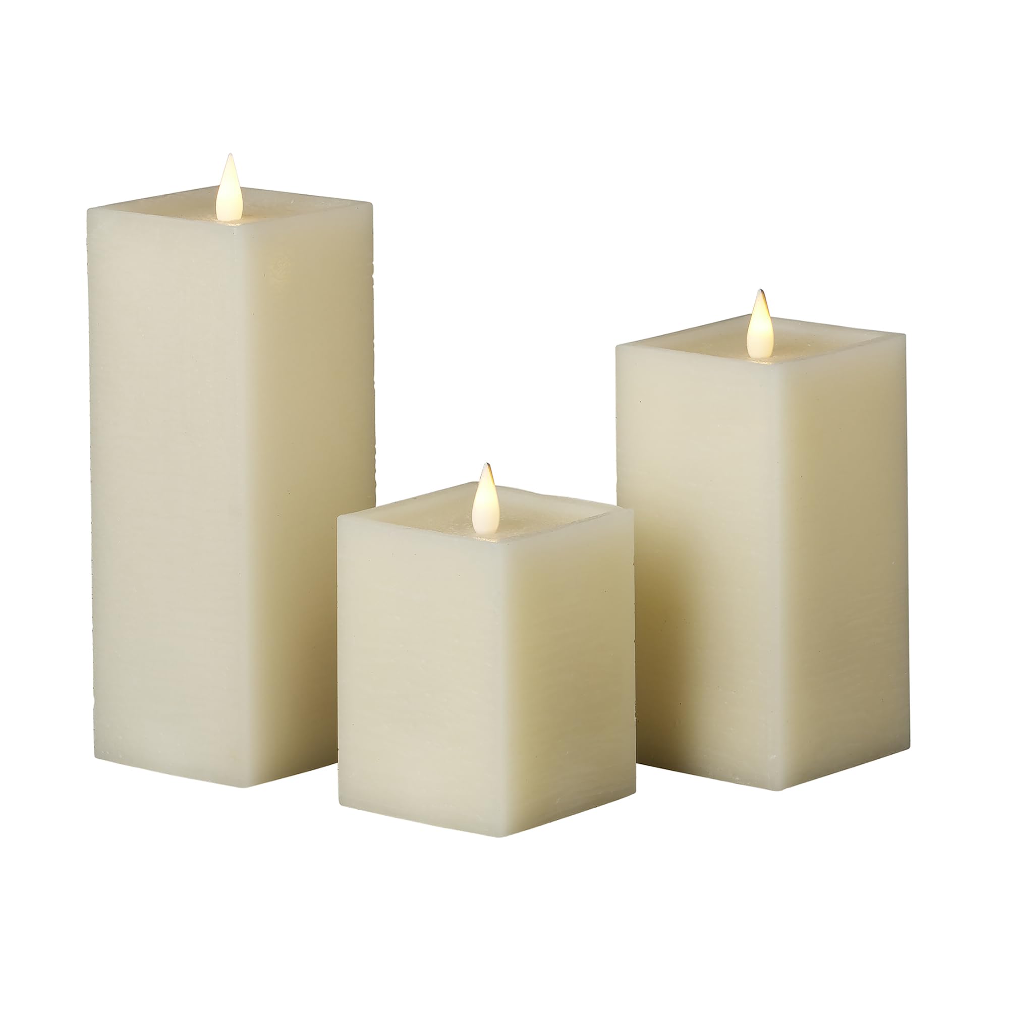 Seasonal LLC Classic Motion Flameless Square Candle Set, 3D Moving Flame, Authentic Look, Safe, Cozy & Relaxing Ambiance, Home & Event Décor, Gift Giving, Remote to Control Brightness, Flicker & Timer