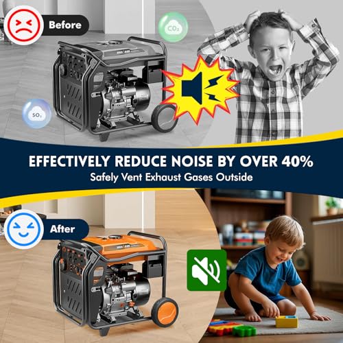Image of Generator Exhaust Extension Silencer Kit,with Two Universal Adapters Compatible Most Portable Generators wiht ALL-IN-ONE KIT, Reduces Noise by 60%,Compatible with All Portable Generators