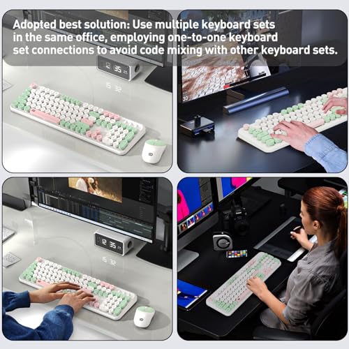 Image of Cute Wireless Keyboard and Mouse Combo,Round Keycaps,for Long Nails,Green | Aesthetic Bubble Keys,Retro Typewriter Style,Clicky Sound,2.4GHz USB Receiver,Full-Size with Number Pad for PC Laptop Desktop