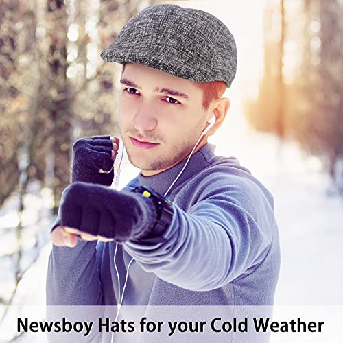 Image of Newcotte Newsboy Cap for Men Classic Herringbone Tweed Flat Cap Irish Beret Hat for Cabbie Driving Hunting