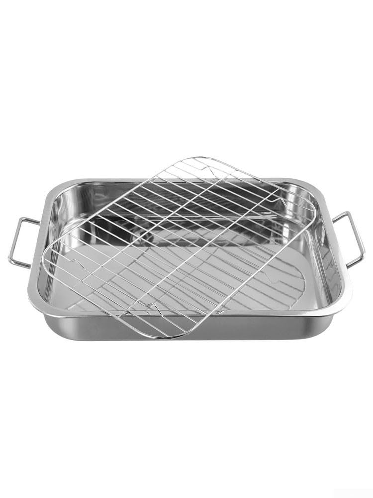 Griglia Roasting Pan Acciaio 39x28cm Manici Sicuri(42 * 32 * 6.5CM)