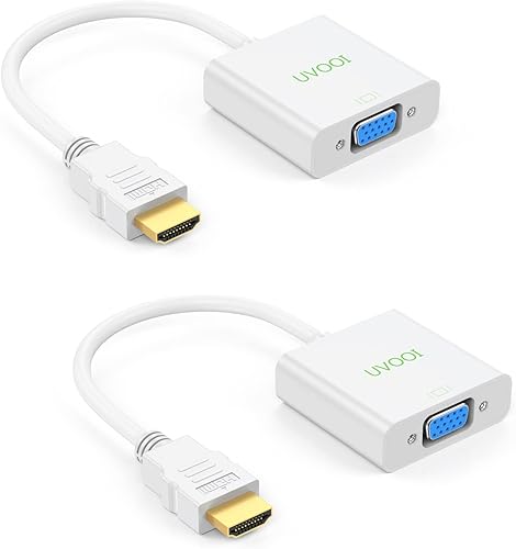 UVOOI Adaptador HDMI a VGA para monitor (paquete de 2), convertidor HDMI a VGA macho a hembra adaptador chapado en oro para computadora, laptop, PC,